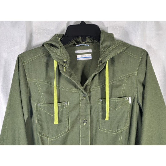 Columbia Green Omni Wick Hooded Jacket Womens Medium Button Front - Picture 1 of 9